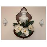 Wall-Mounted Floral Ceramic Vase and Sconces