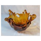 White Cristal Murano Amber Art Glass Bowl 9"