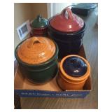 Four Multicolored Ceramic Storage Jars