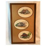 Framed Needlework of Rural Buildings, 15.5" x