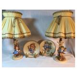 Hummel Goebel Lamp Pair and Annual Plates Set