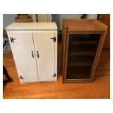 Two Storage Cabinets: White and Wood Glass-D0