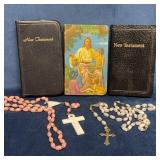 Three New Testaments and Two Vintage Rosaries