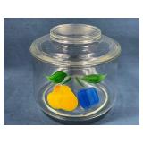Clear Glass Storage Jar with Fruit Motif