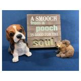 Dog Plaque, Beagle Figure, Bear Figurine Trio