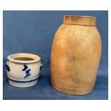 Stoneware Crock and Glazed Pitcher Pair
