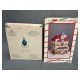 Two Christmas Ceramic Houses, Candle and Bulb