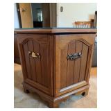 Hexagonal Oak Cabinet Side Table, 28" x 21"