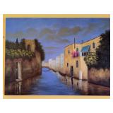 Large Canal Scene Oil Painting, 47x34"