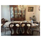 Wood Dining Table, 6 Chairs, and China Hutch
