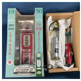 3 Die-Cast Gas Pump Replicas and Coin Bank