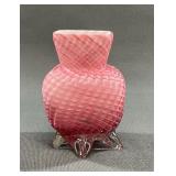 Victorian Pink Swirl Cased Glass Footed Vase