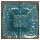 Higgins Vintage Blue Filigree Fused Glass Ashtray