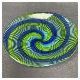 Murano Attributed Swirled Blue & Green Glass Bowl