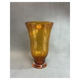 Amber Bubble Art Glass Vase 10 Inch Tall