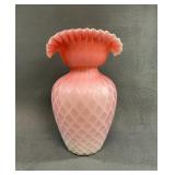 Pink Diamond Quilted Satin Glass Vase Ruffled Rim