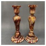 Franz Welz Cased Splatter Glass Candlesticks