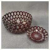 Vintage Red Czech Glass Bowl and Trinket Dish Set