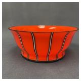 Vintage Orange Glass Bowl w/ Black & White Stripes