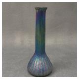Vintage Iridescent Ribbed Art Glass Vase 8.25"