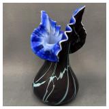 Dramatic Vintage Matte Glass Vase With Ruffle Top