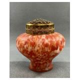 Art Deco Czech Kralik Orange Spatter Rose Bowl