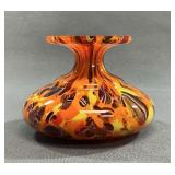 Art Deco Spatter Glass Squat Vase, 4" x 6"