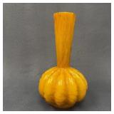 Marigold Cased Glass Melon Vase w/ Gold Sparkle