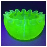 Threaded Glass Rose Bowl, 5" Black Light Reactive