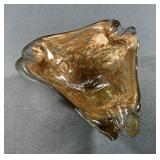Vintage Murano Gold Aventurine Tricorn Glass Bowl