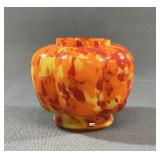 Art Deco Splatter Glass Melon Vase, 4" x 5"