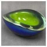Murano Attributed Heavy Blue and Green Glass Bowl