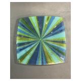 Fused Glass Square Plate with Blue & Green