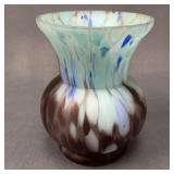 Vintage Frosted Splatter Glass Vase, 6" Tall