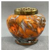 Antique Kralik Orange Spatter Glass Frog Vase