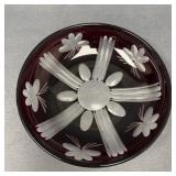 Vintage Czech Ruby Cut to Clear Glass Bowl 9.5"