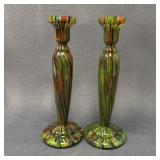 Swirled Art Glass Candlesticks, 10.5"