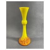 Yellow Art Glass Vase with Speckled Orange Base