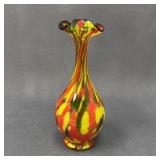 Czechoslovakian Splatter Glass Vase with Black Rim