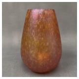 Vintage Iridescent Amber Art Glass Vase, 8"