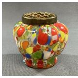Antique Czech Multi Spatter Glass Flower Frog
