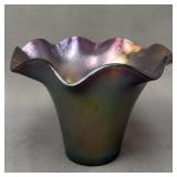 Imperial Glass Iridescent Ruffled Rim Vase 7"