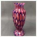 Art Glass Vase w/ Pink and Blue Pattern, 10" Tall