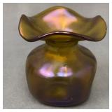 Loetz Iridescent Short Glass Vase Undulating Rim
