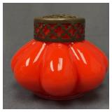 Vintage Red Tango Glass Flower Vase w/ Metal Frog
