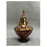 Bohemian Iridescent Tortoiseshell Glass Lidded Jar