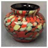 Small Bohemian Splatter Art Glass Vase