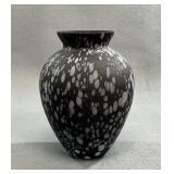 Murano Style Black & White Art Glass Vase, 6.5"