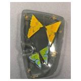 Signed Higgins Glass Dish with Butterfly Motif