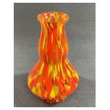 Hand-Blown Art Glass Vase Orange Yellow Red